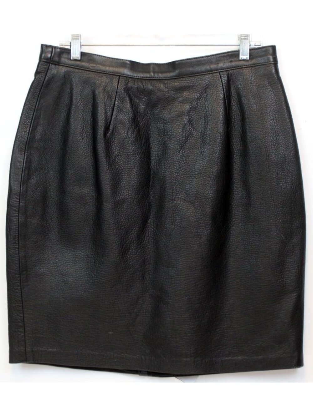 VTG 90s Black Pebbled Leather Pencil Skirt sz 16 Lined Biker Rock Club Glam Slee